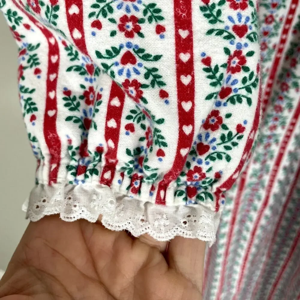 Vintage Lanz of Salzburg Cotton Flannel Nightgown Floral Hearts Medium Cottage - Picture 12 of 15